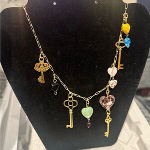 Elegant Goldtoned and Multicolor Key Charm Necklace handmade